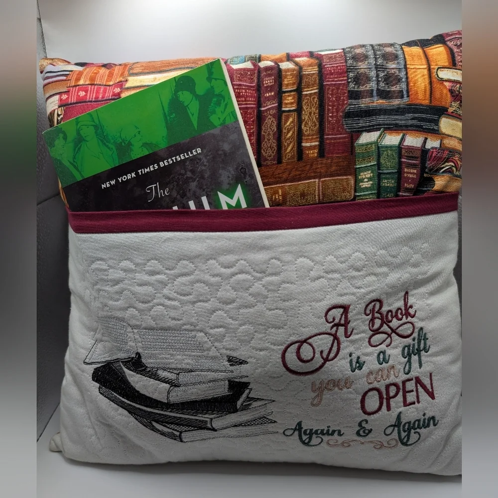 Book Pillow W/ Pocket A Book is a gift you can open again and again 14.5 x 14.5